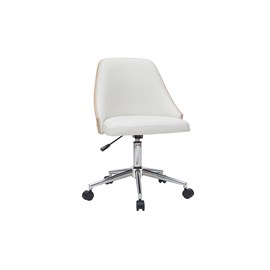 Chaise de bureau à roulettes blanc, bois clair et acier chromé quino