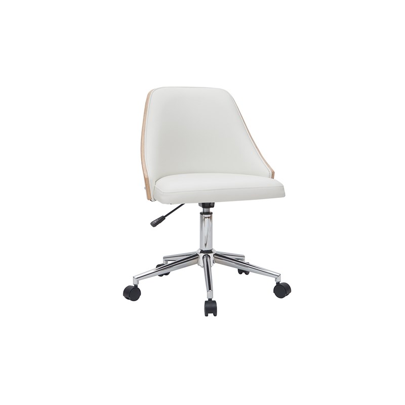 Miliboo - Chaise de bureau à roulettes blanc, bois clair et acier chromé quino