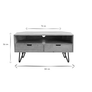 Meuble tv d'angle en bois manguier massif et métal noir l100 cm vibes