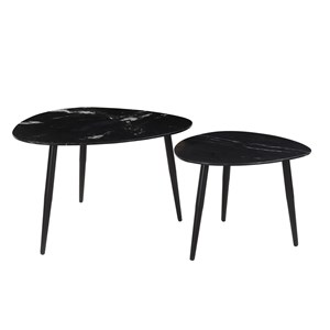 Tables basses gigognes ovales en marbre noir et métal (lot de 2) platz