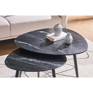 Tables basses gigognes ovales en marbre noir et métal (lot de 2) platz