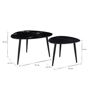 Tables basses gigognes ovales en marbre noir et métal (lot de 2) platz