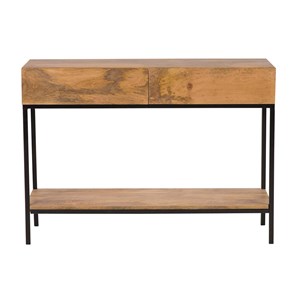 Console avec 2 tiroirs en bois manguier massif et métal noir l110 cm ypster
