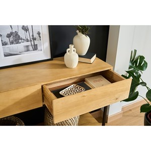Console avec 2 tiroirs en bois manguier massif et métal noir l110 cm ypster