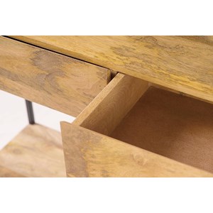 Console avec 2 tiroirs en bois manguier massif et métal noir l110 cm ypster