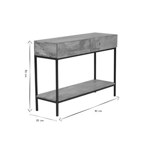 Console avec 2 tiroirs en bois manguier massif et métal noir l110 cm ypster