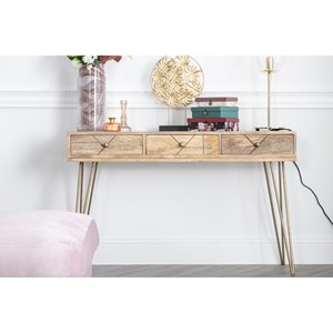 Console avec 3 tiroirs en bois manguier massif gravé l120 cm linium