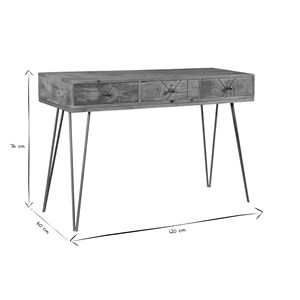 Console avec 3 tiroirs en bois manguier massif gravé l120 cm linium