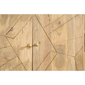 Buffet gravé en bois manguier massif et métal doré l145 cm linium