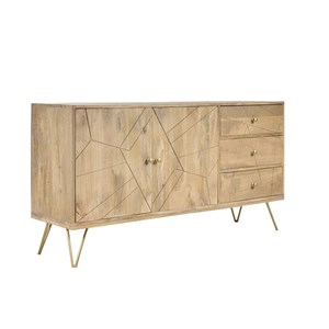Buffet gravé en bois manguier massif et métal doré l145 cm linium