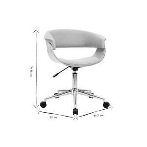 Chaise de bureau en tissu gris clair, bois clair et acier chromé oktav