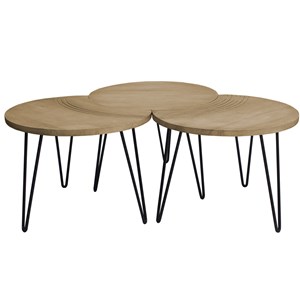 Tables basses gigognes gravées bois manguier massif métal noir (lot de 3) vibes