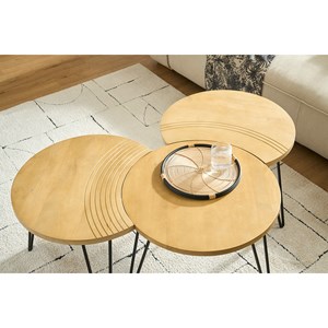 Tables basses gigognes gravées bois manguier massif métal noir (lot de 3) vibes