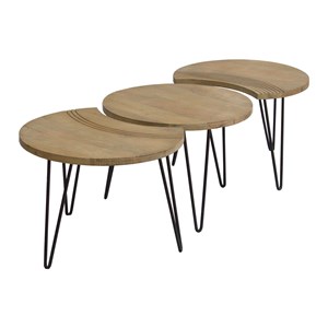 Tables basses gigognes gravées bois manguier massif métal noir (lot de 3) vibes