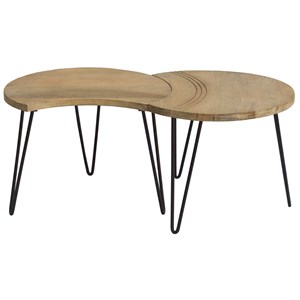 Tables basses gigognes gravées bois manguier massif métal noir (lot de 3) vibes