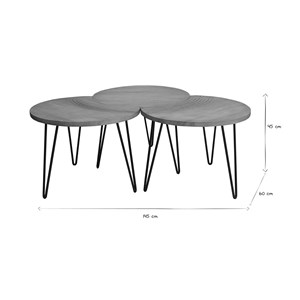 Tables basses gigognes gravées bois manguier massif métal noir (lot de 3) vibes