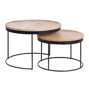 Tables basses gigognes rondes bois manguier massif, métal noir (lot de 2) ledge