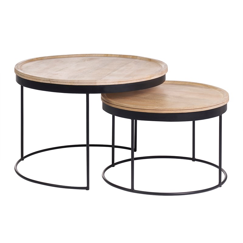 Tables basses gigognes rondes bois manguier massif, métal noir (lot de 2) ledge