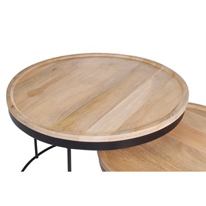 Tables basses gigognes rondes bois manguier massif, métal noir (lot de 2) ledge