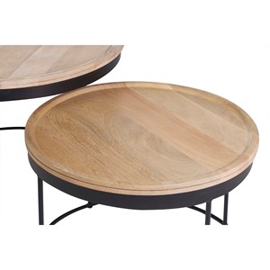 Tables basses gigognes rondes bois manguier massif, métal noir (lot de 2) ledge