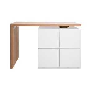 Table de bar modulable avec rangement blanc mat et bois clair l140-165 cm max