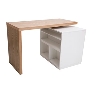 Table de bar modulable avec rangement blanc mat et bois clair l140-165 cm max