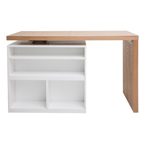 Table de bar modulable avec rangement blanc mat et bois clair l140-165 cm max