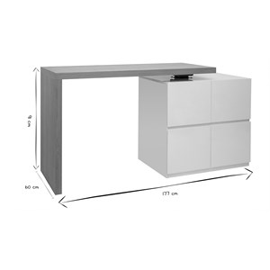 Table de bar modulable avec rangement blanc mat et bois clair l140-165 cm max