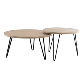 Tables basses gigognes rondes bois manguier massif, métal noir (lot de 2) vibes