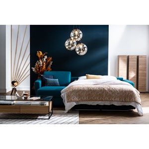 Canapé d'angle convertible réversible 4 places en tissu bleu canard graham