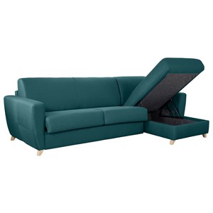 Canapé d'angle convertible réversible 4 places en tissu bleu canard graham