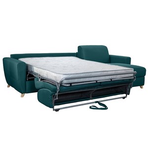 Canapé d'angle convertible réversible 4 places en tissu bleu canard graham