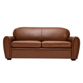 Canapé convertible 3 places cuir marron et bois noir avec matelas 9 cm club
