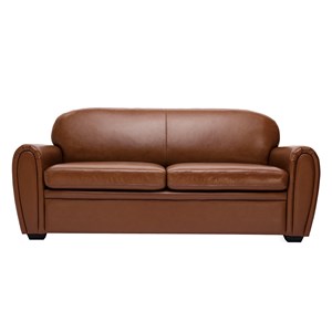 Canapé convertible 3 places cuir marron et bois noir avec matelas 9 cm club