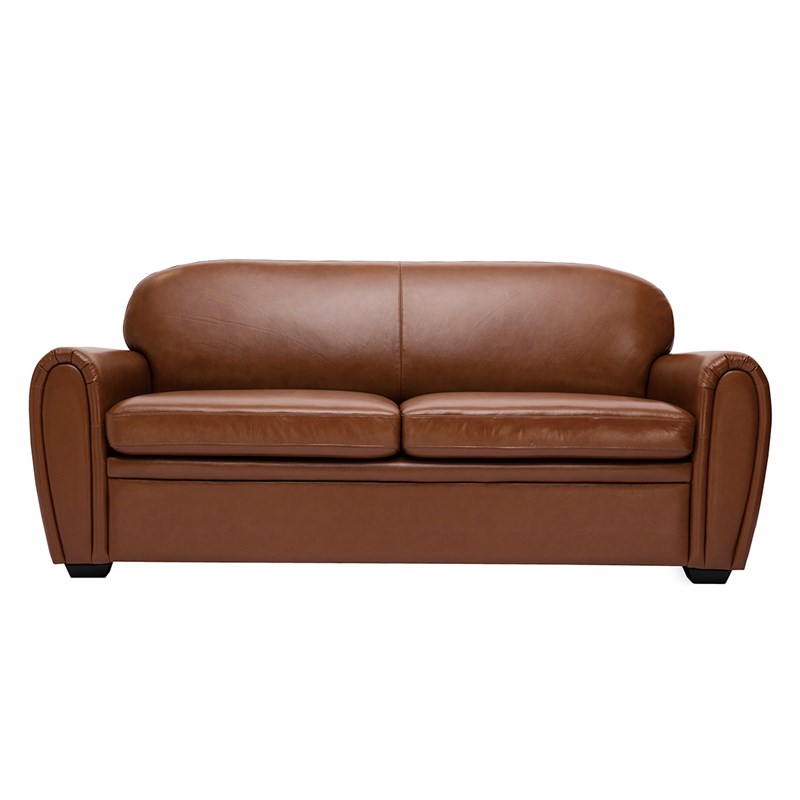 Canapé convertible 3 places cuir marron et bois noir avec matelas 9 cm club