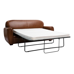 Canapé convertible 3 places cuir marron et bois noir avec matelas 9 cm club