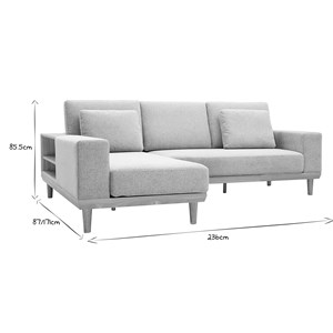 Canapé d'angle 5 places en tissu effet velours texturé gris clair komao