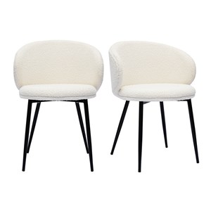 Chaises en tissu effet laine bouclée écru et métal noir (lot de 2) rosalie