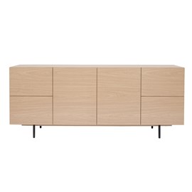 Buffet finition bois clair chêne et métal noir 2 portes 4 tiroirs l180 cm alaska