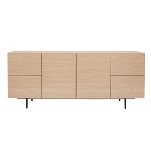 Buffet finition bois clair chêne et métal noir 2 portes 4 tiroirs l180 cm alaska