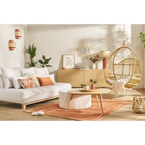 Buffet finition bois clair chêne et métal noir 2 portes 4 tiroirs l180 cm alaska