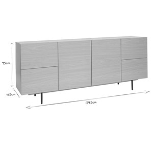 Buffet finition bois clair chêne et métal noir 2 portes 4 tiroirs l180 cm alaska