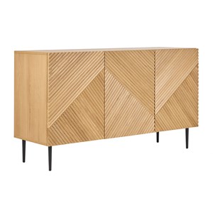 Buffet en bois clair chêne massif gravé et métal noir 3 portes l135 cm archipel