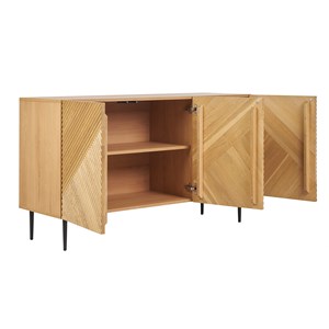 Buffet en bois clair chêne massif gravé et métal noir 3 portes l135 cm archipel