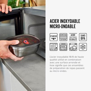 Lunch box en inox micro-ondable -set de 3 x 600ml