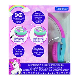 Casque 2 en 1 licorne bluetooth et filaire avec limitation de son