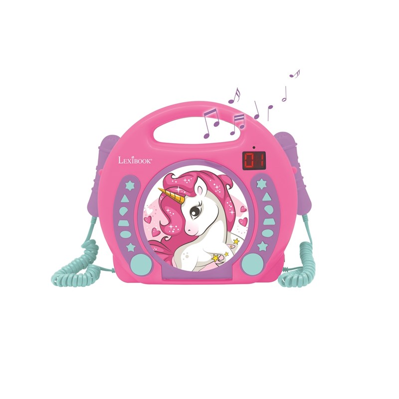 Lecteur cd portable avec 2 microphones coloris licorne