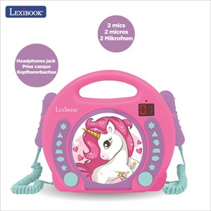 Lecteur cd portable avec 2 microphones coloris licorne