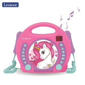 Lecteur cd portable avec 2 microphones coloris licorne