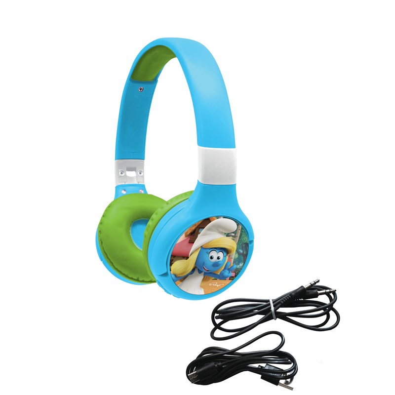Lexibook - Casque 2 en 1 schtroumpfs bluetooth et filaire avec limitation de son